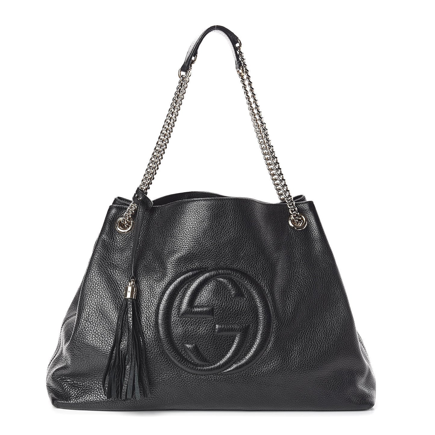 Pebbled Calfskin Large Soho Chain Shoulder Bag Black