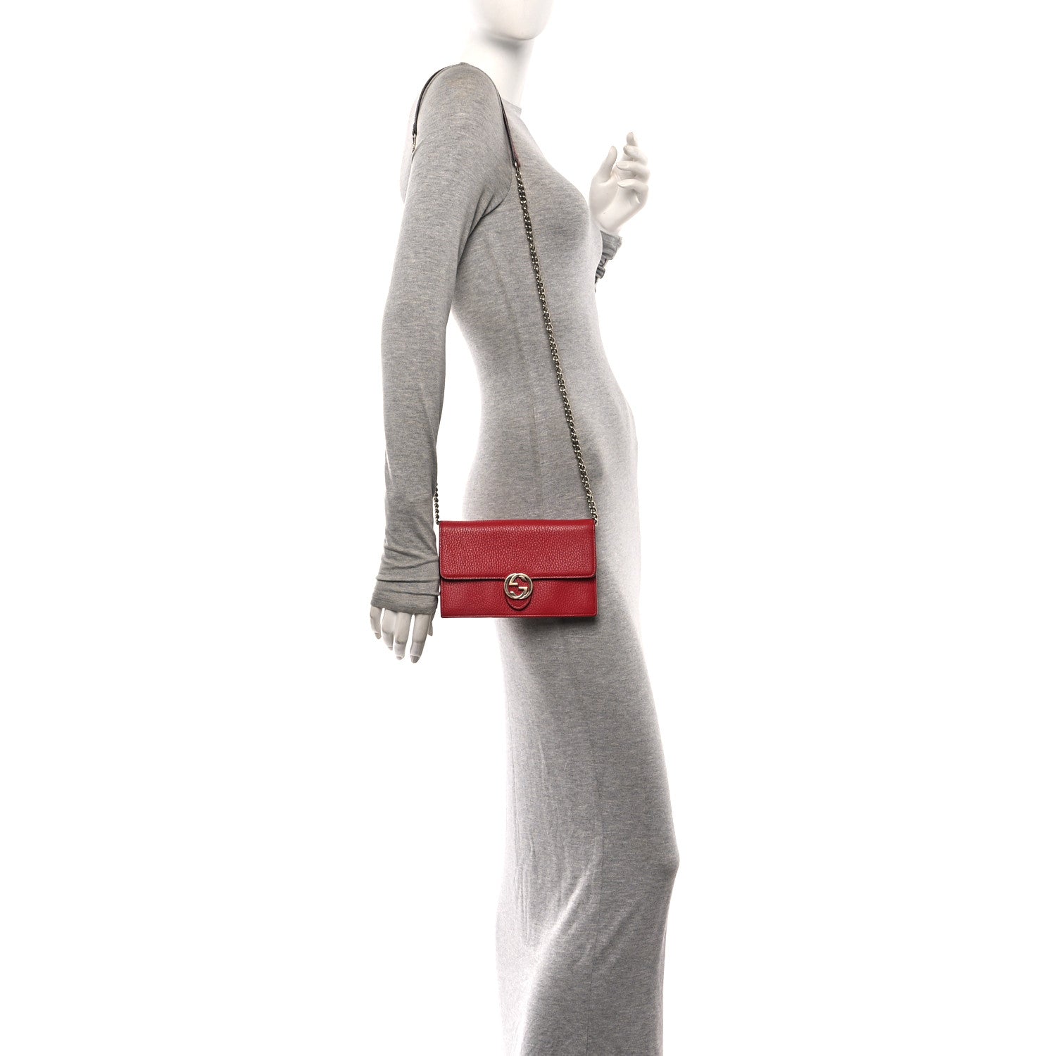 Gucci Dollar Calfskin Interlocking G Chain Wallet Red 2 of 11