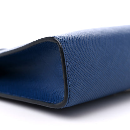 Prada Saffiano Cuir Triangle Logo Embossed Wristlet Pouch Bluette 7 of 8