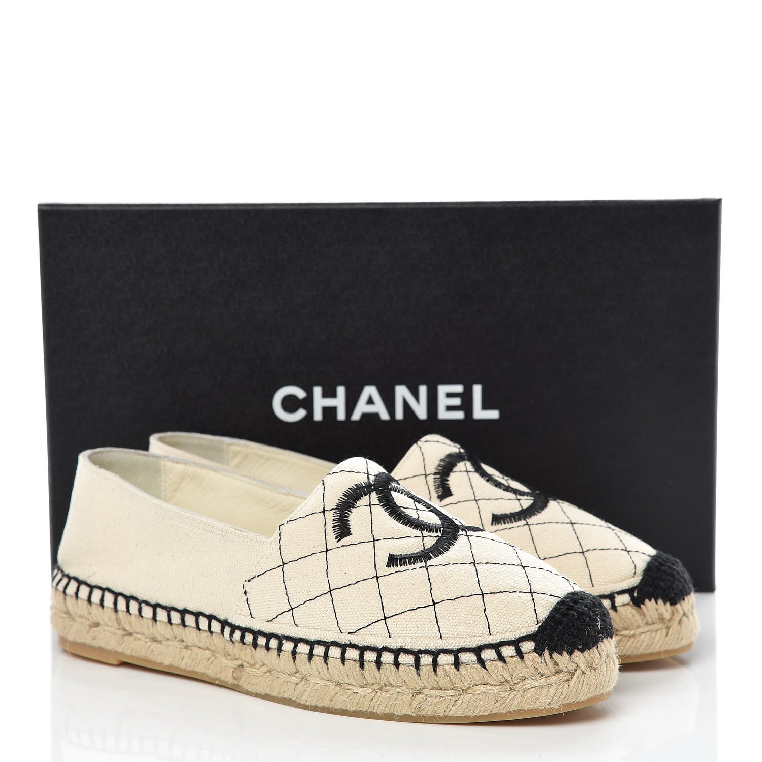 Chanel Fabric Biarritz CC Espadrilles 37 Beige Black 12 of 12