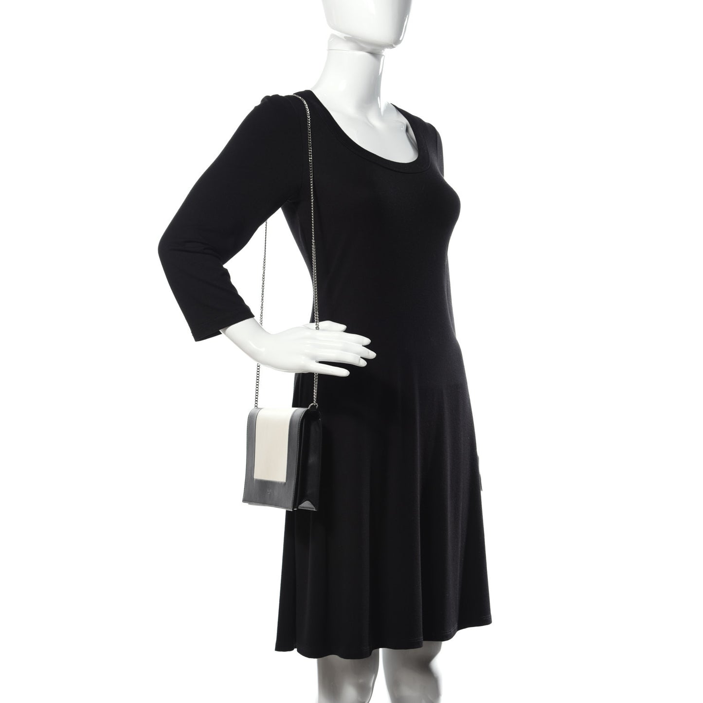Smooth Lambskin Frame Evening Chain Clutch Black White