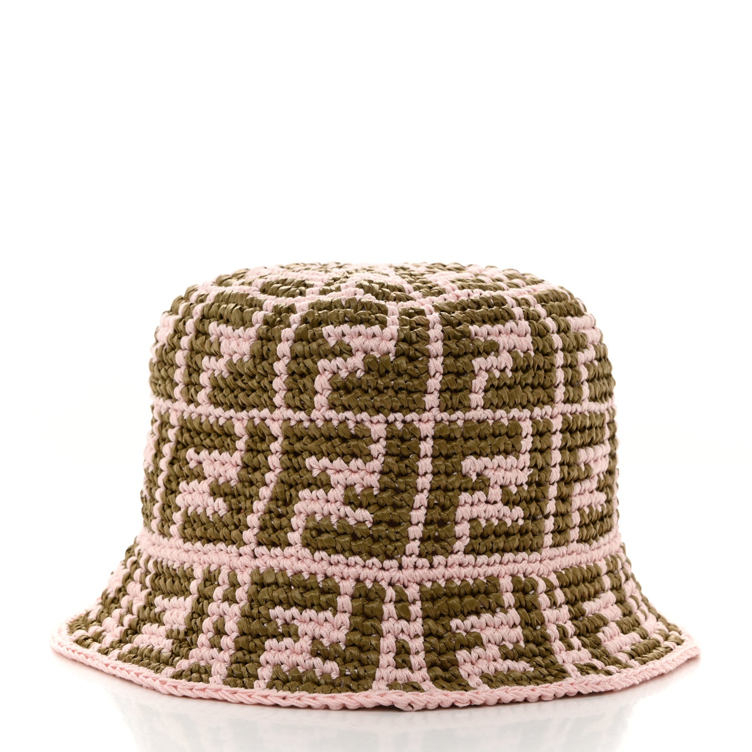 Fendi Cotton Rayon FF Woven Bucket Hat S/M Pink Khaki 5 of 8