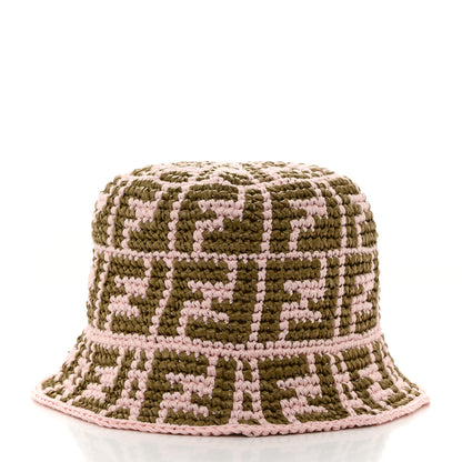 Fendi Cotton Rayon FF Woven Bucket Hat S/M Pink Khaki 5 of 8