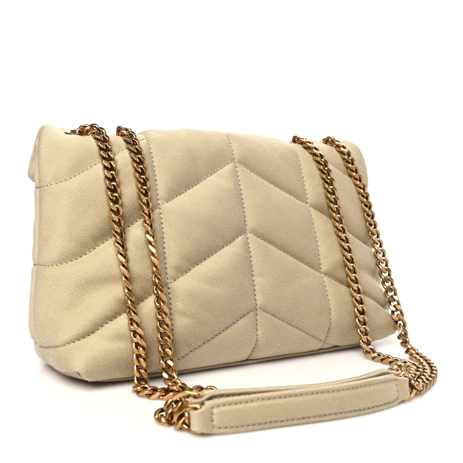 Saint Laurent Canvas Quilted Toy Loulou Puffer Monogram Chain Satchel Cool Beige 3 of 10