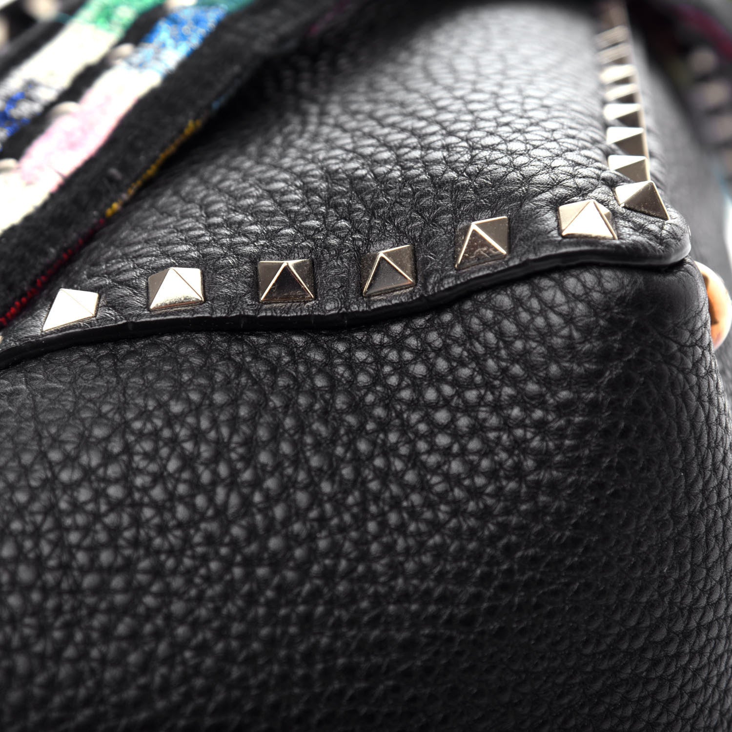 Valentino Garavani Grained Calfskin Embroidered Small Rockstud Rolling Tote Black 11 of 11