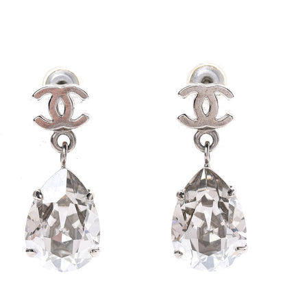 Chanel Crystal CC Tear Drop Earrings Silver 1 of 4