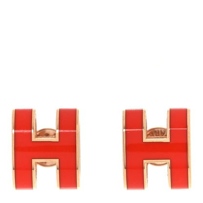 Hermes Rose Gold Lacquered Pop H Earrings Rouge Corail 1 of 6