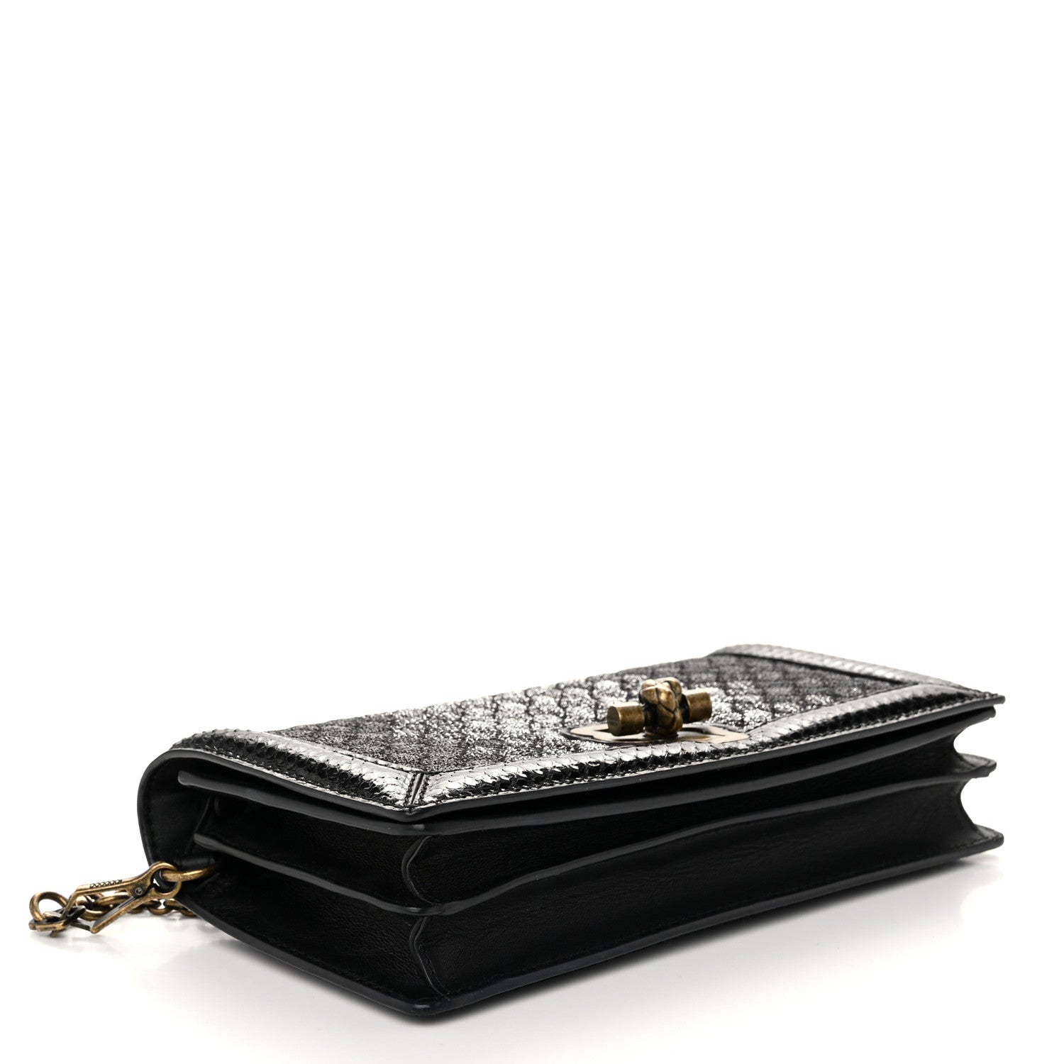 Bottega Veneta Metallic Wool Woven Patent Ayers Olimpia Knot Silver Black 4 of 10