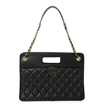 Chanel Aged Calfskin Quilted Graphic Catch Shopping Bag Black 1 of 9