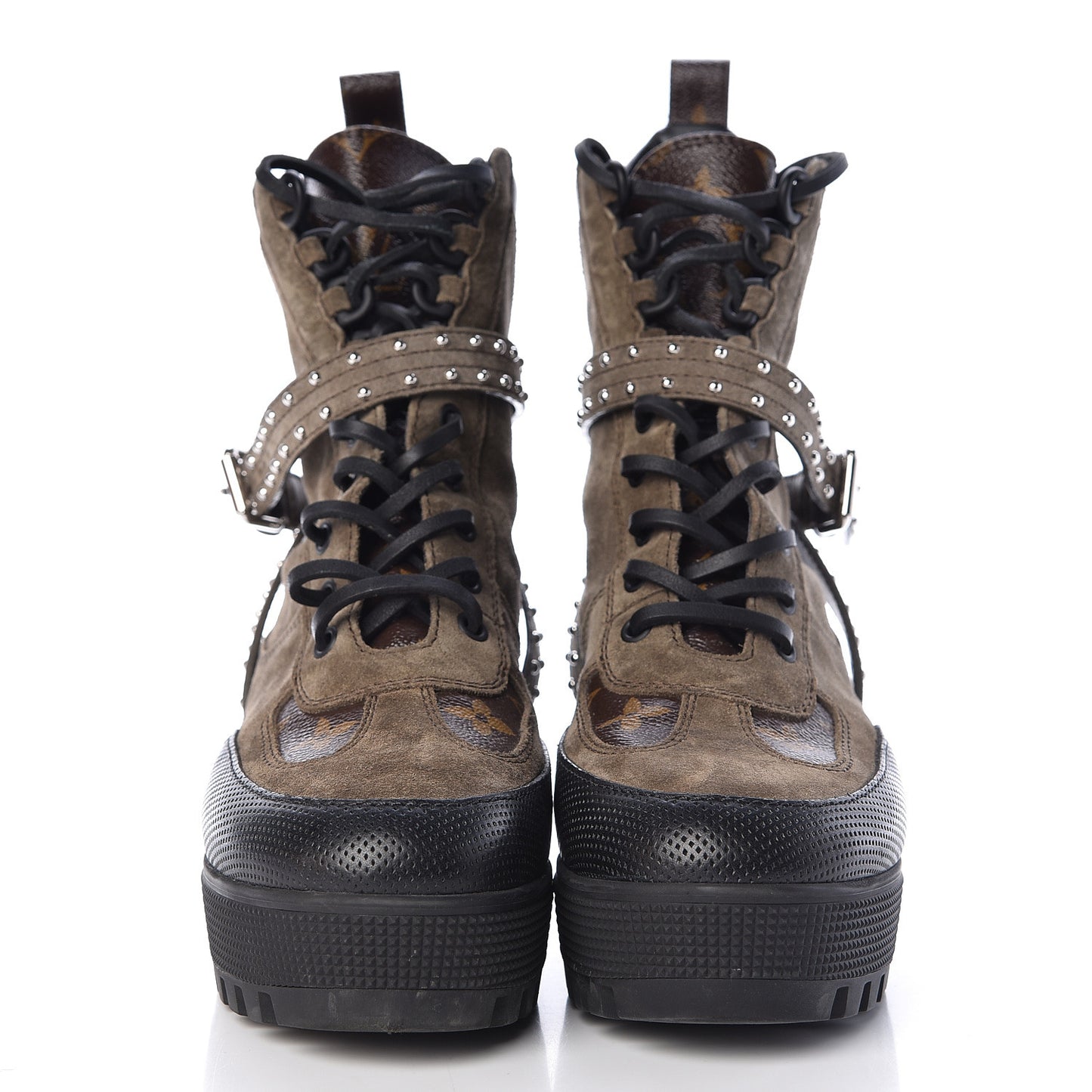 Suede Calfskin Monogram Laureate Platform Desert Boots 38 Kaki