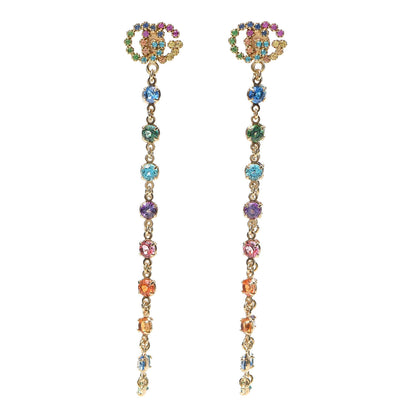Gucci 18K Yellow Gold Tsavorite Topaz Sapphire Citrine Amethyst Running GG Long Earrings 1 of 5