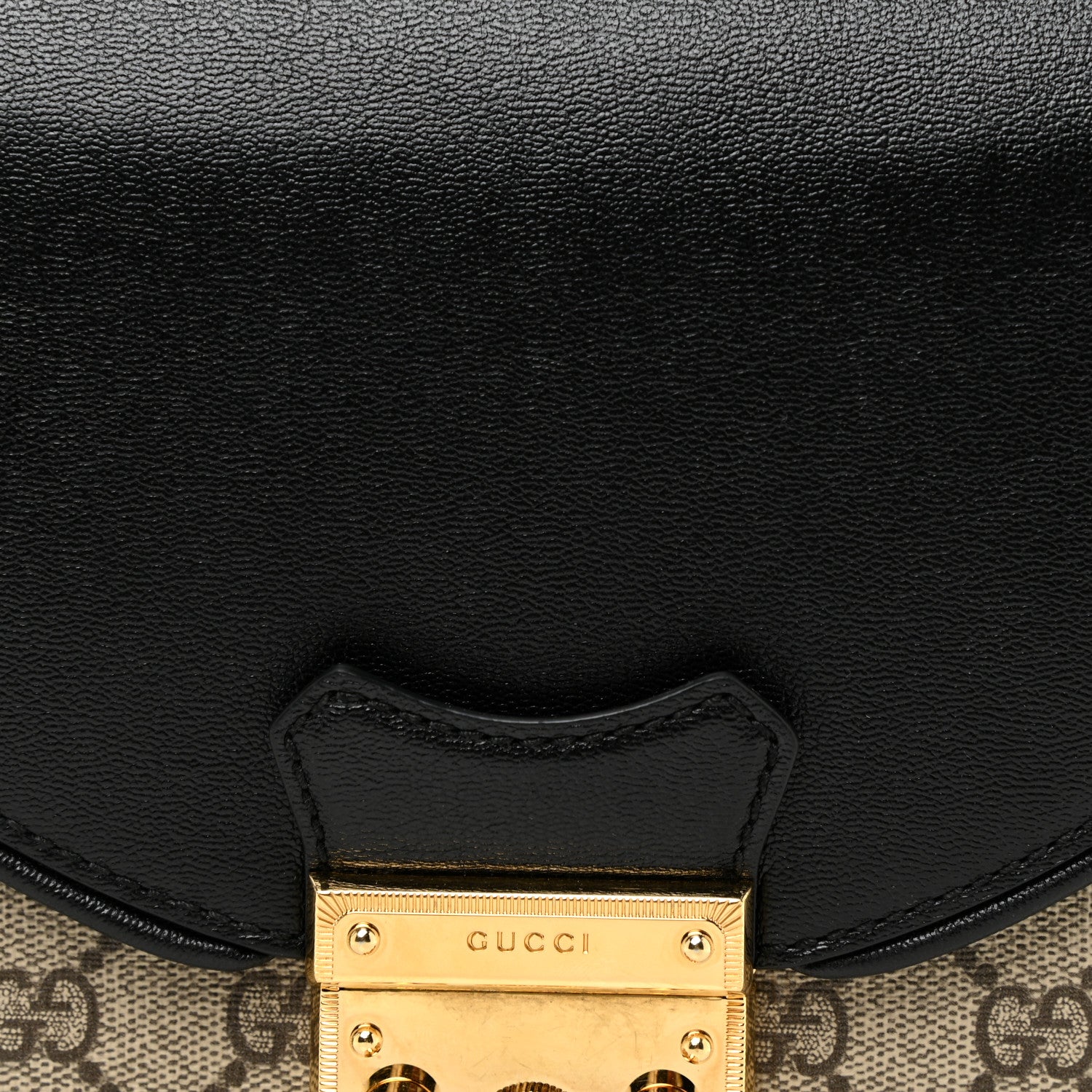 Gucci GG Supreme Monogram Calfskin Small Padlock Messenger Shoulder Bag Beige Black Cuir 9 of 17