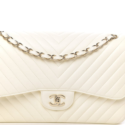 Chanel Lambskin Chevron Quilted Jumbo Double Flap White 12 of 13