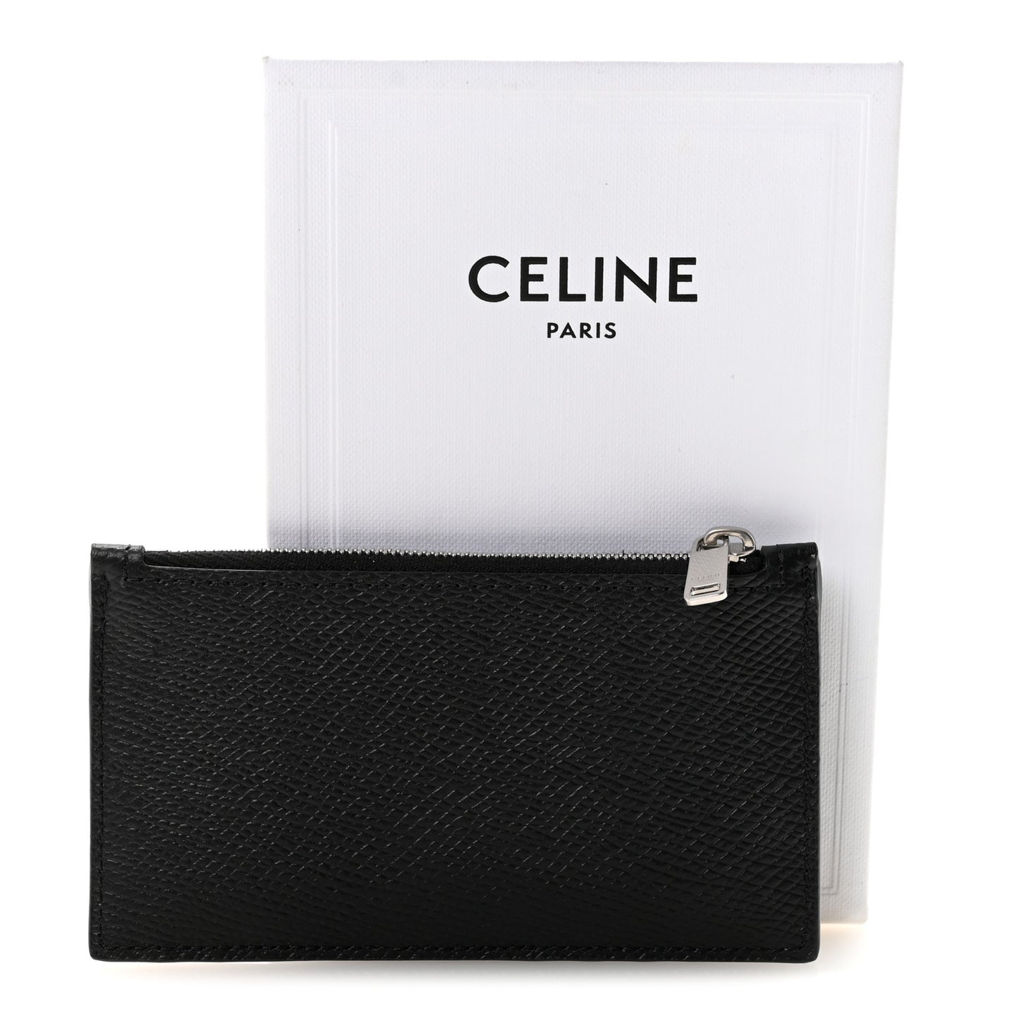 Grained Calfskin Zipped Card Holder Black