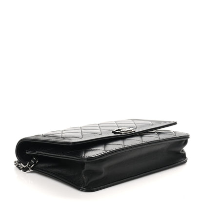 Chanel Lambskin Quilted Boy Wallet On Chain WOC Black 9 of 13