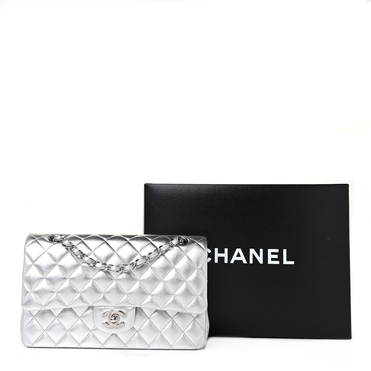 Chanel Metallic Lambskin Quilted Medium Double Flap Silver 15 of 15