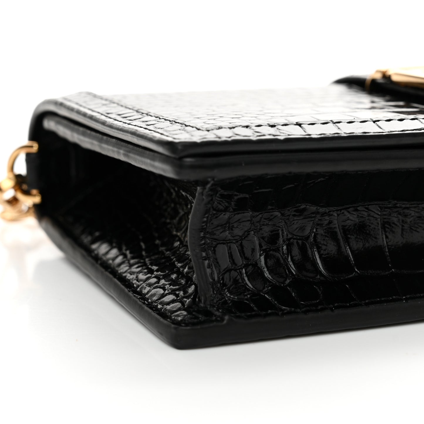 Crocodile Embossed Calfskin Greca Goddess Wallet On Chain Black