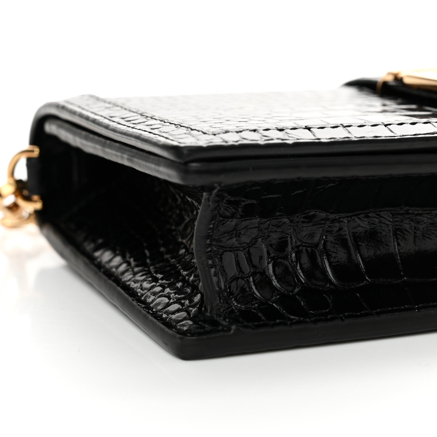 Versace Crocodile Embossed Calfskin Greca Goddess Wallet On Chain Black 8 of 10