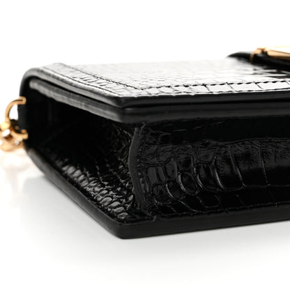 Versace Crocodile Embossed Calfskin Greca Goddess Wallet On Chain Black 8 of 10