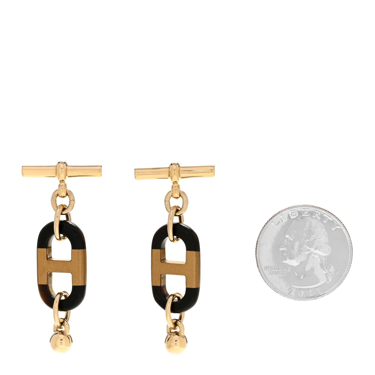 Hermes Lacquered Horn Permabrass Small Sur Mer Drop Earrings Gold Black 2 of 5