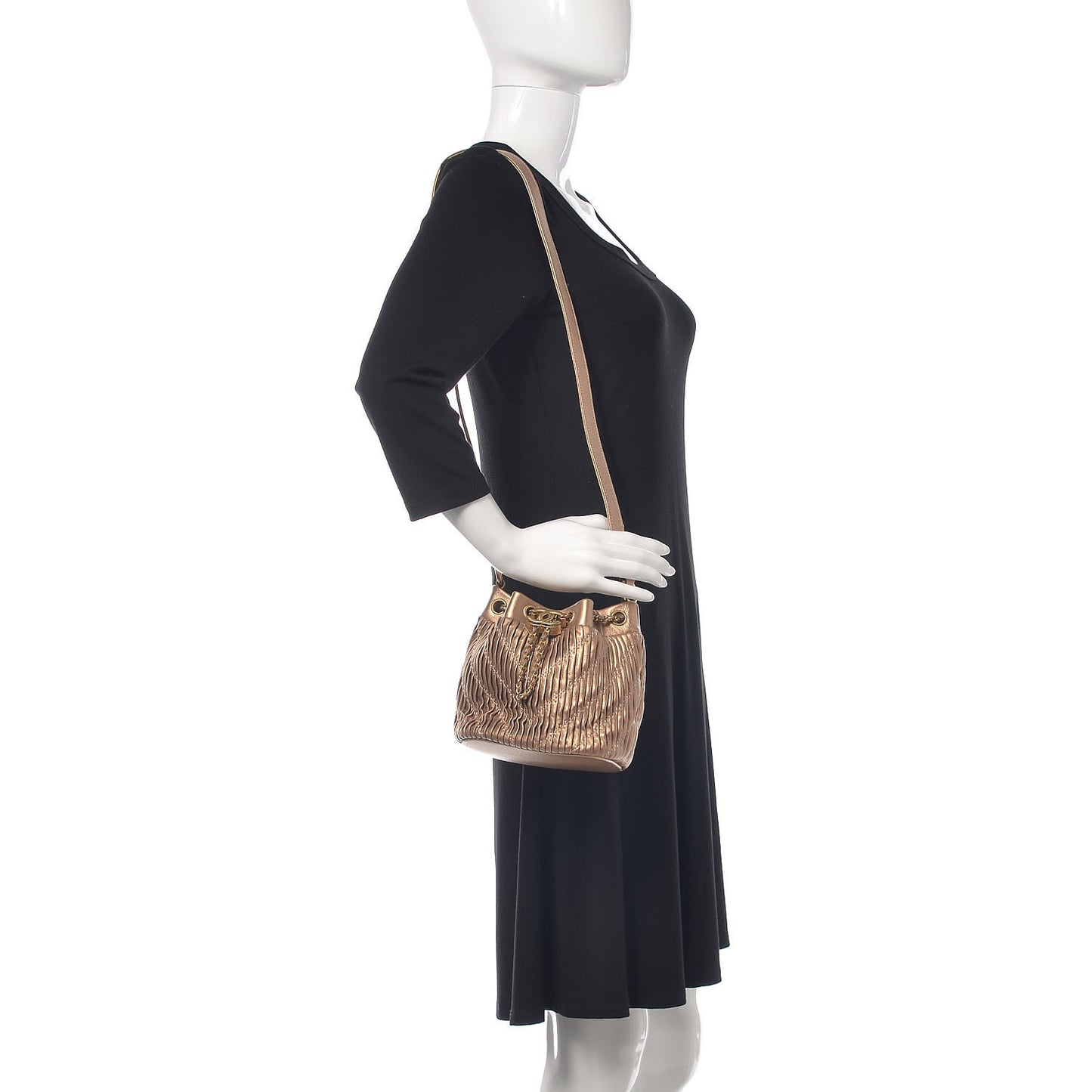 Metallic Lambskin Coco Pleats Small Drawstring Bag Gold