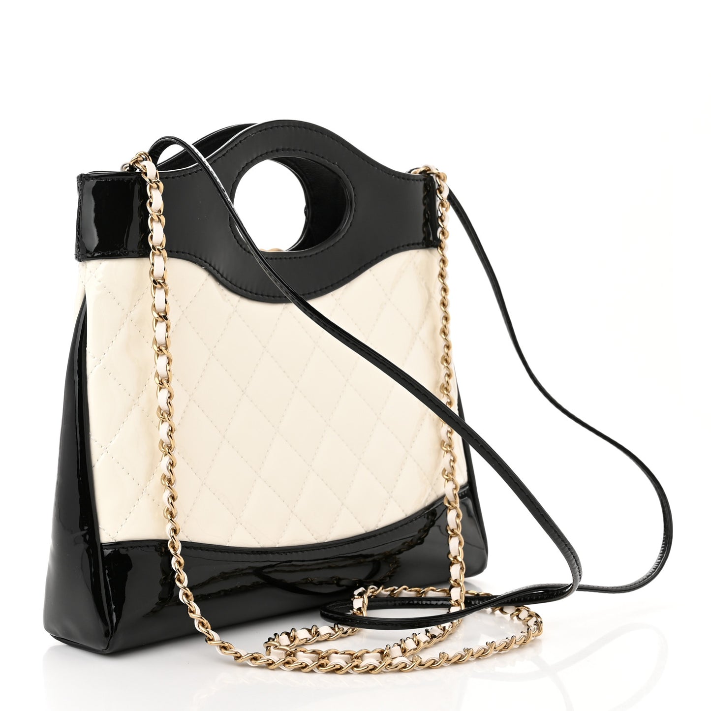 Patent Calfskin Quilted Mini 31 Shopping Bag White Black