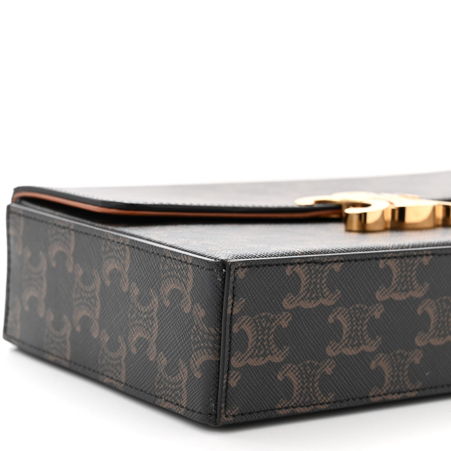 Canvas Calfskin Triomphe Box Top Handle Bag Tan