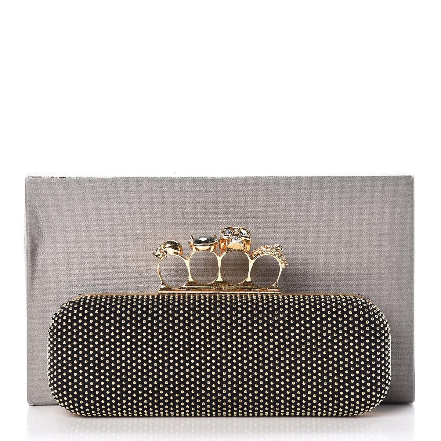 Suede Studded Skull Knuckle Box Clutch Black