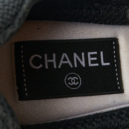 Chanel Mesh Suede Calfskin Grained Calfskin Womens CC Sneakers 37 White Black Beige Gold 8 of 9
