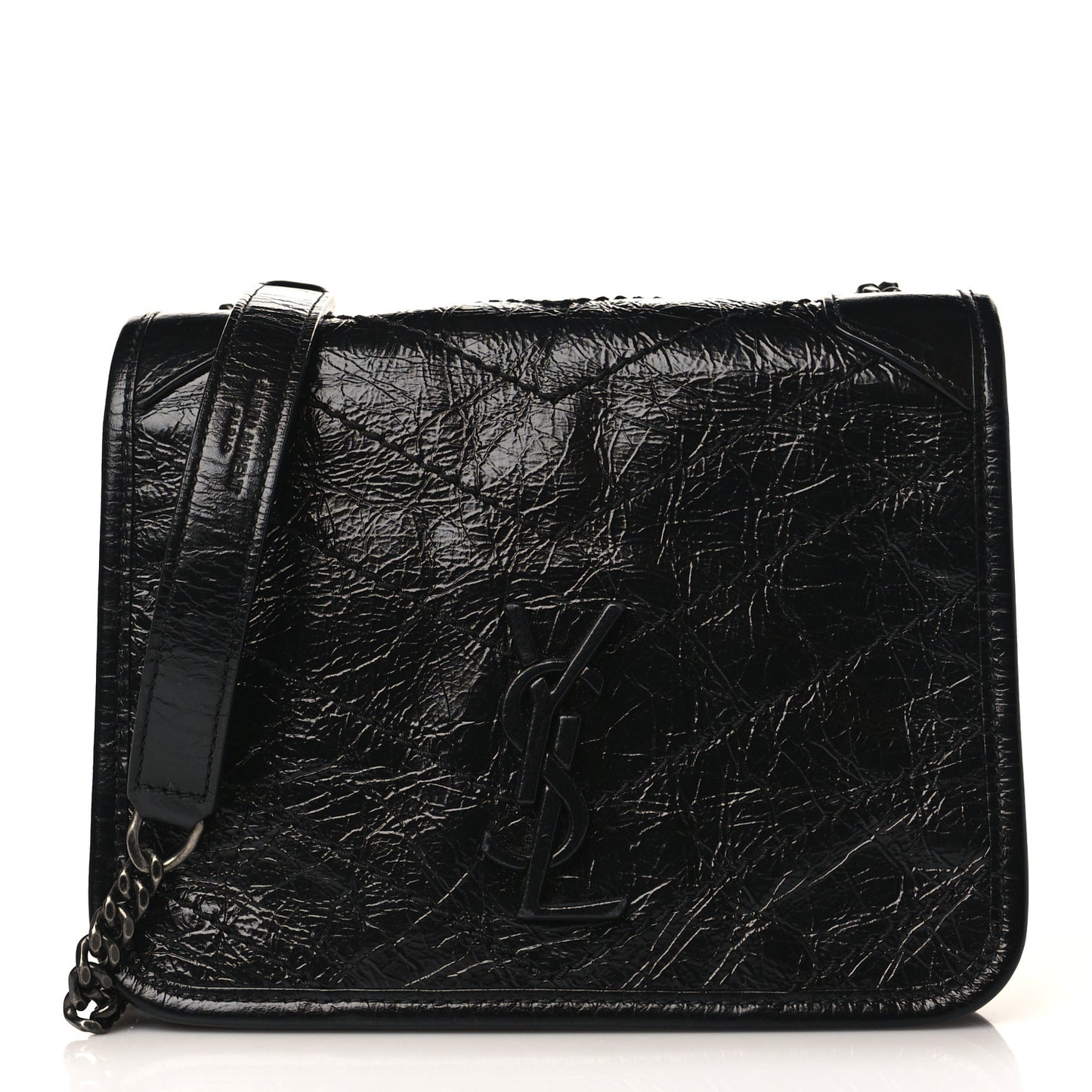 Crinkled Calfskin Matelasse Monogram Niki Chain Wallet Black