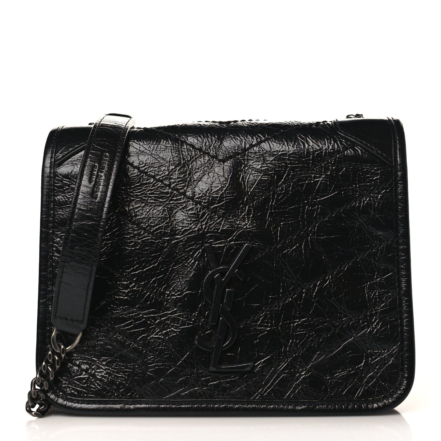 Saint Laurent Crinkled Calfskin Matelasse Monogram Niki Chain Wallet Black 1 of 9