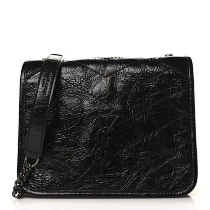 Saint Laurent Crinkled Calfskin Matelasse Monogram Niki Chain Wallet Black 1 of 9