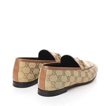 Gucci Canvas GG Monogram Horsebit Womens Jordaan Loafers 38 New Sand Friky Taupe 4 of 8