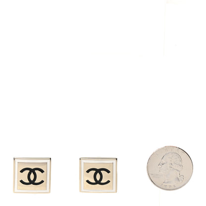 Chanel Metal Enamel CC Square Earrings Gold Black White 2 of 6