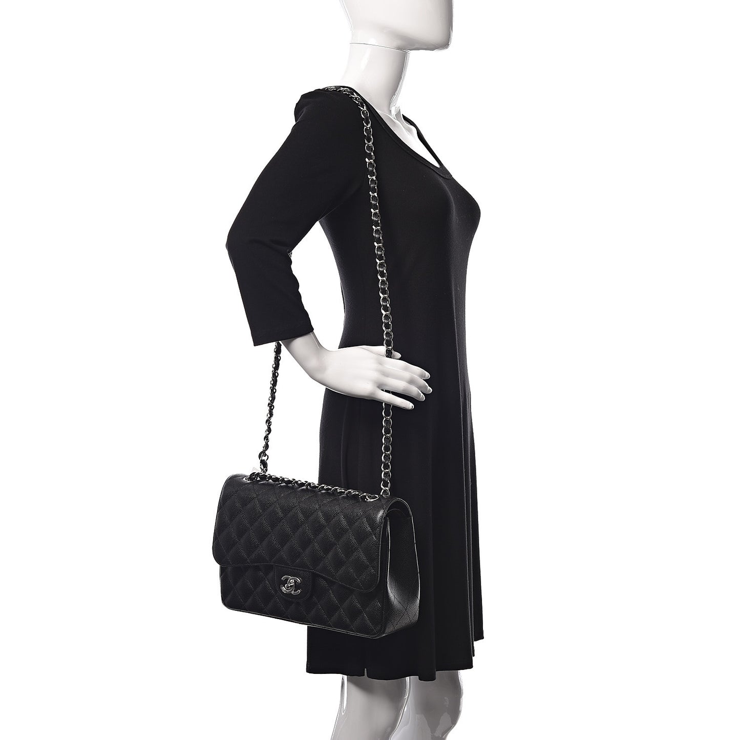 Caviar Quilted Jumbo Double Flap Black