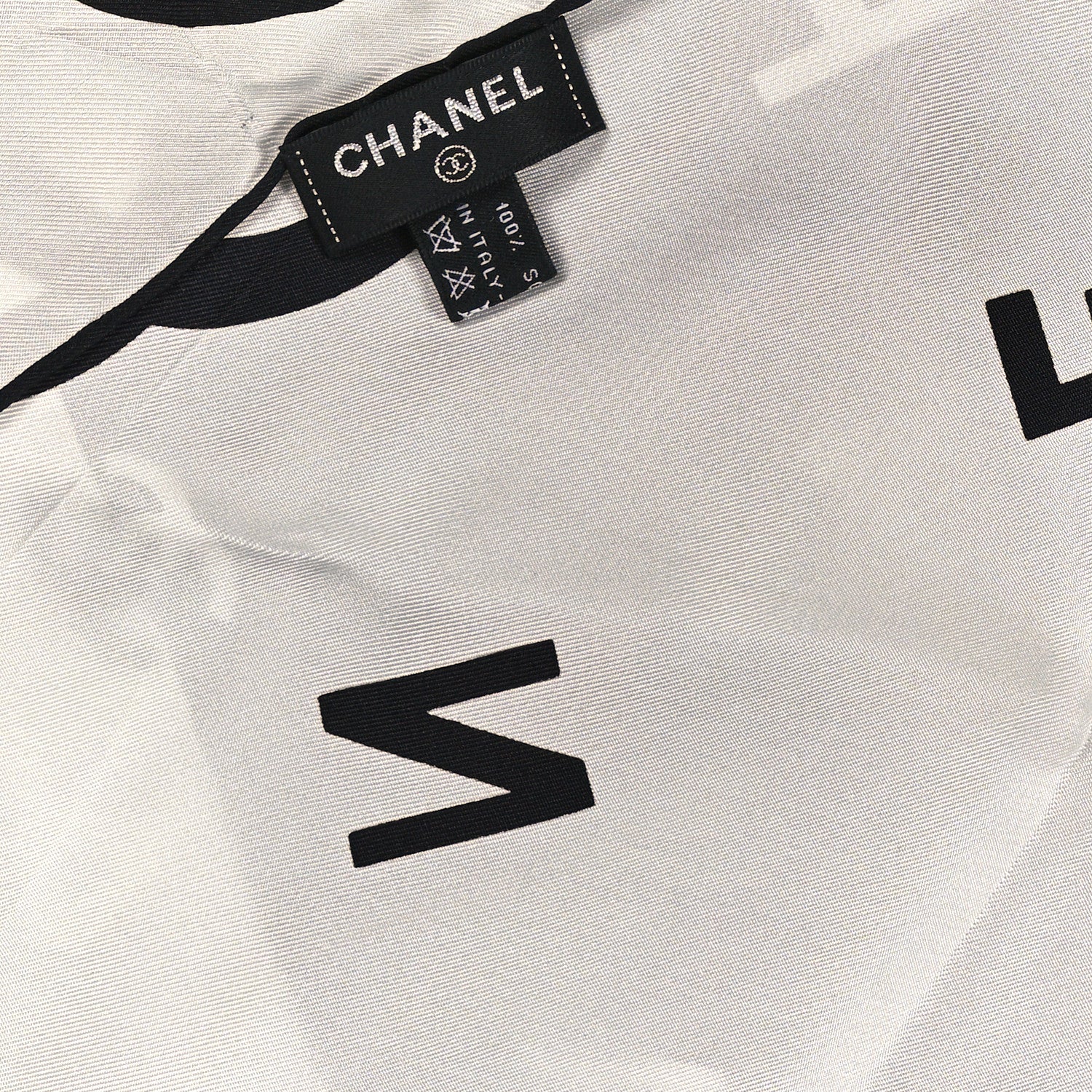 Chanel Silk CC Logo Scarf White Black White White Black White 3 of 3