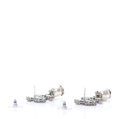 Chanel Pearl Textured CC Drop Earrings Silver 3 of 5