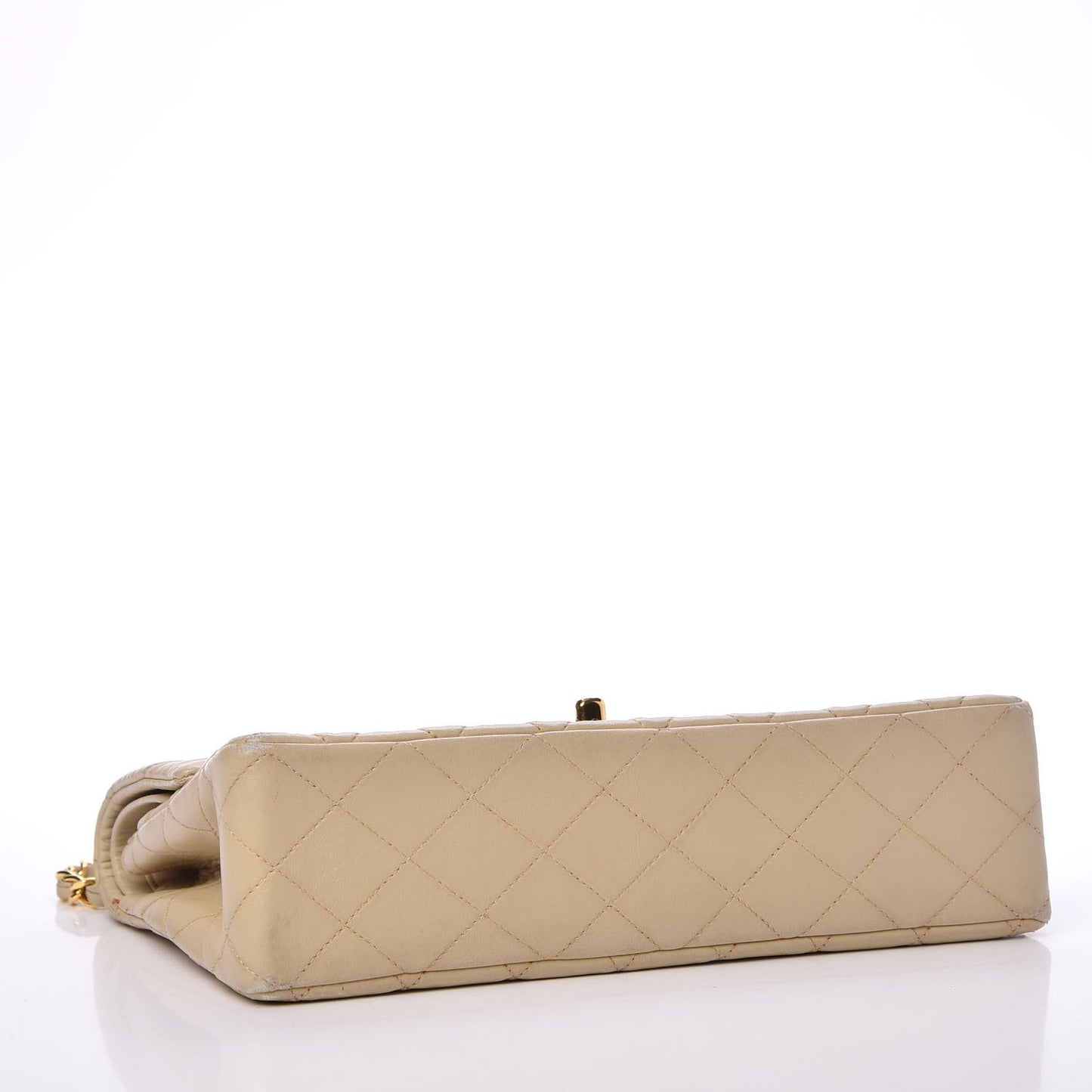 Lambskin Quilted Medium Double Flap Beige