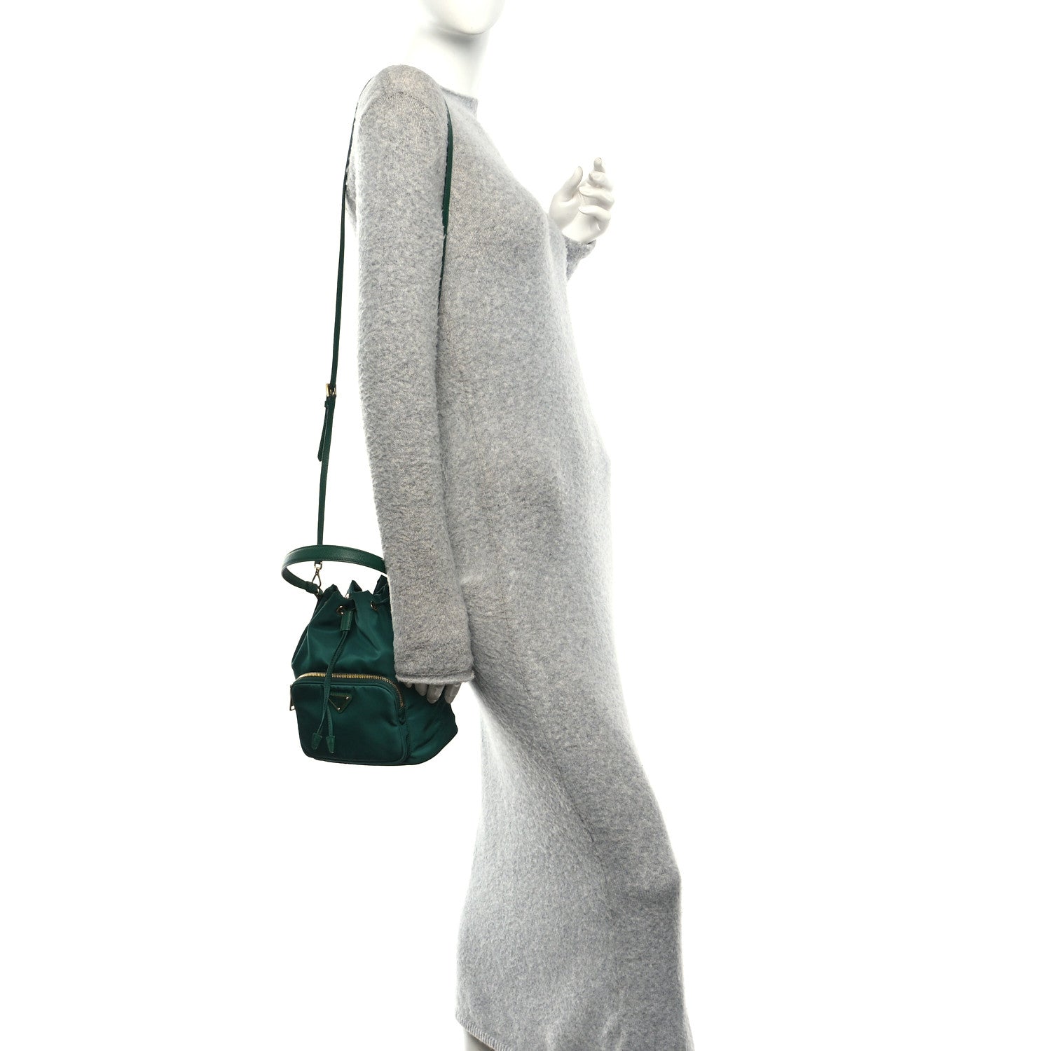 Prada Nylon Vela Saffiano Mini Bucket Crossbody Bag Oleandro 2 of 9