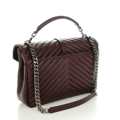 Saint Laurent Sheepskin Matelasse Chevron Monogram Large College Satchel Amaranto 3 of 6