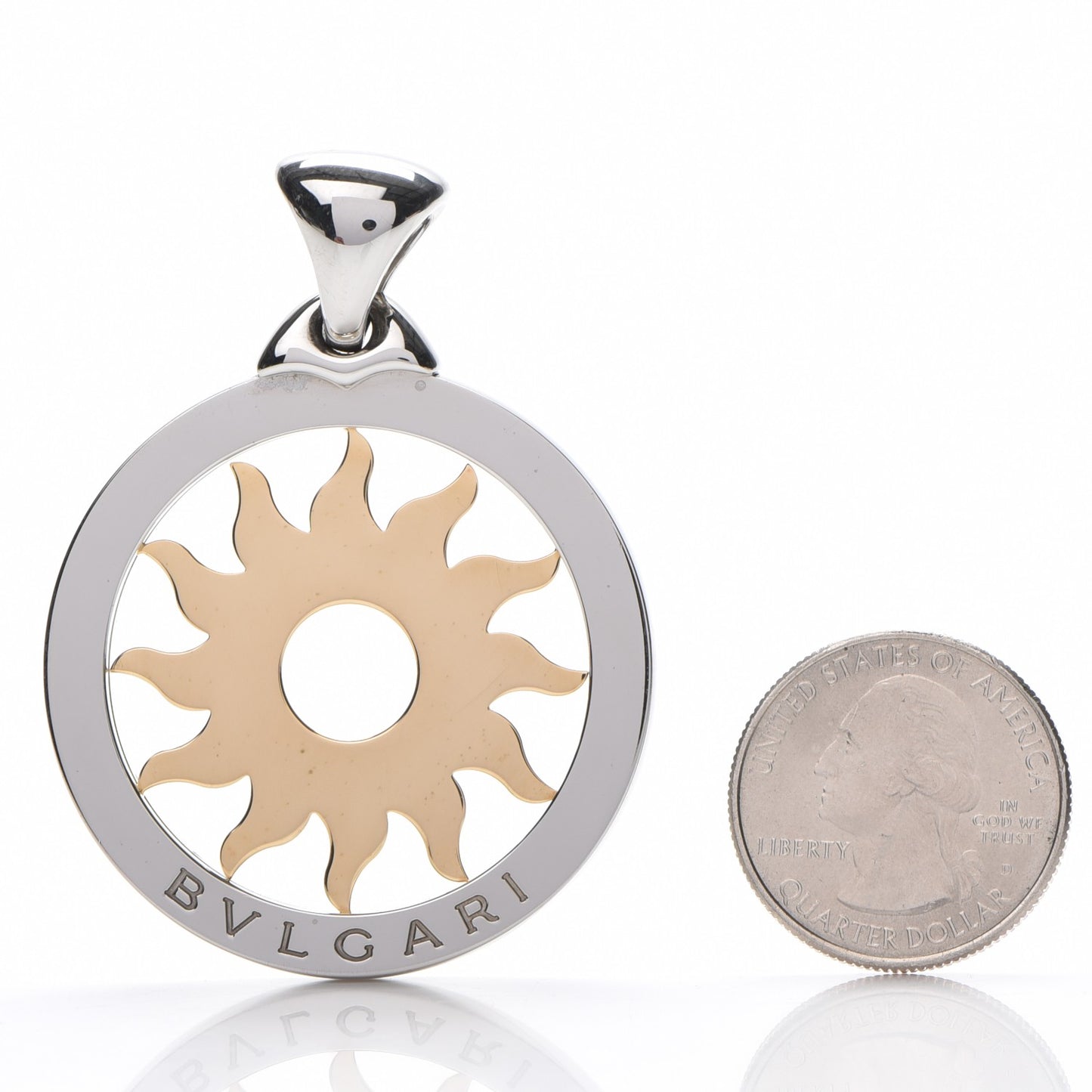 Stainless Steel 18K Yellow Gold Large Tondo Sun Pendant