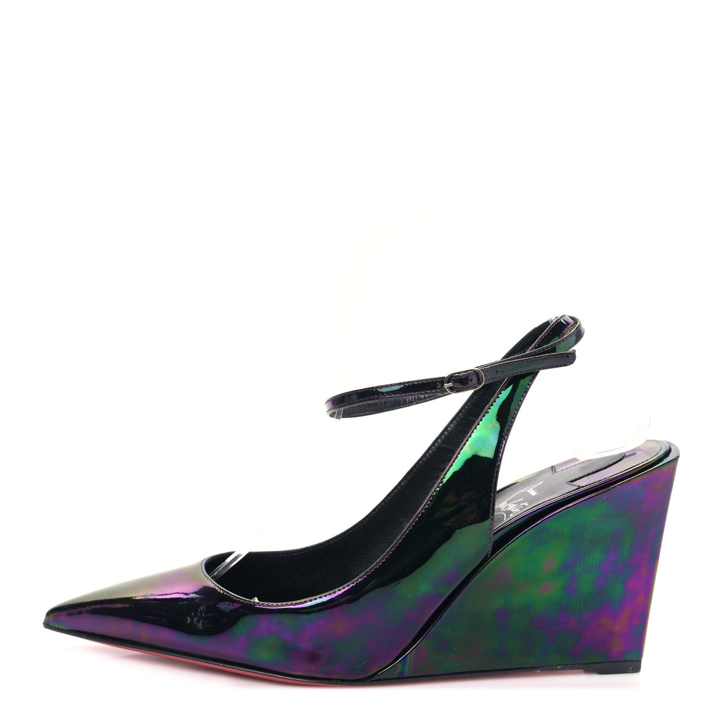 Patent Iridescent Sling Condorage 85 Wedge Pumps 39.5 Black