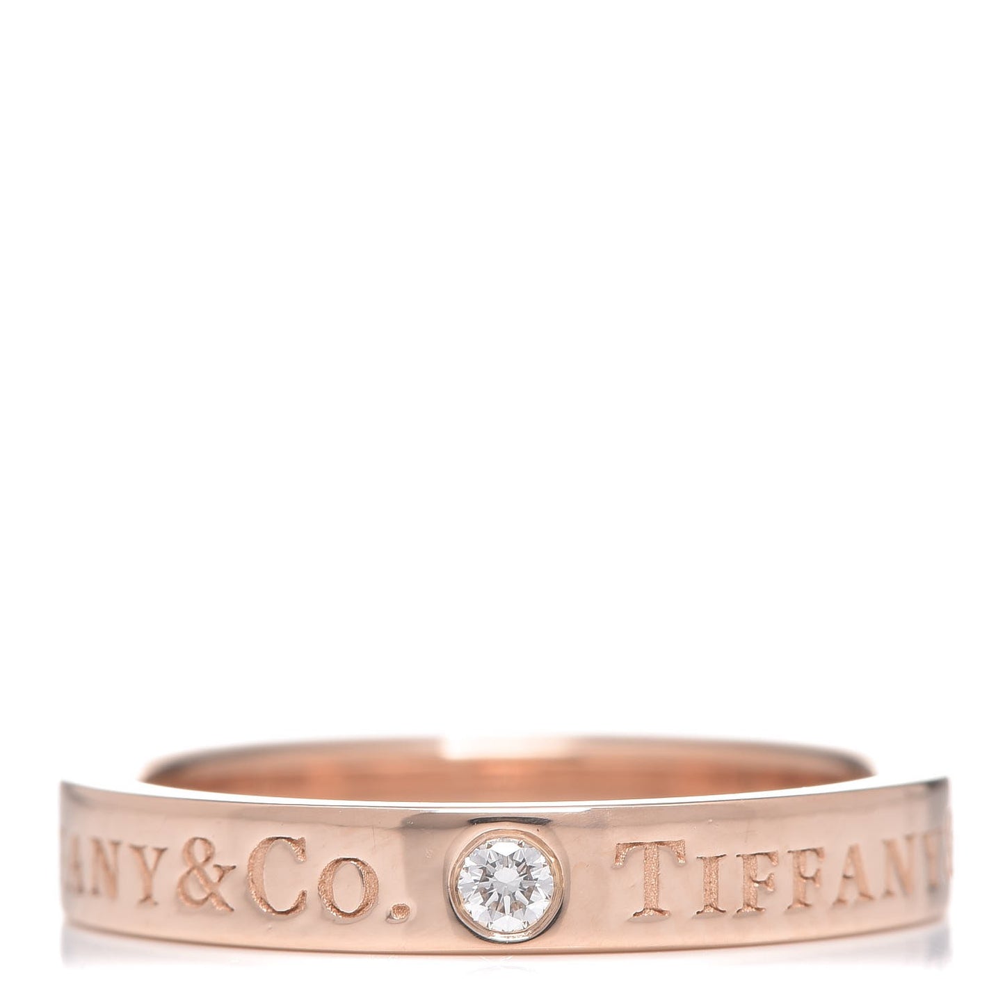 18K Rose Gold Diamond 3mm Logo Band Ring 48 4.5