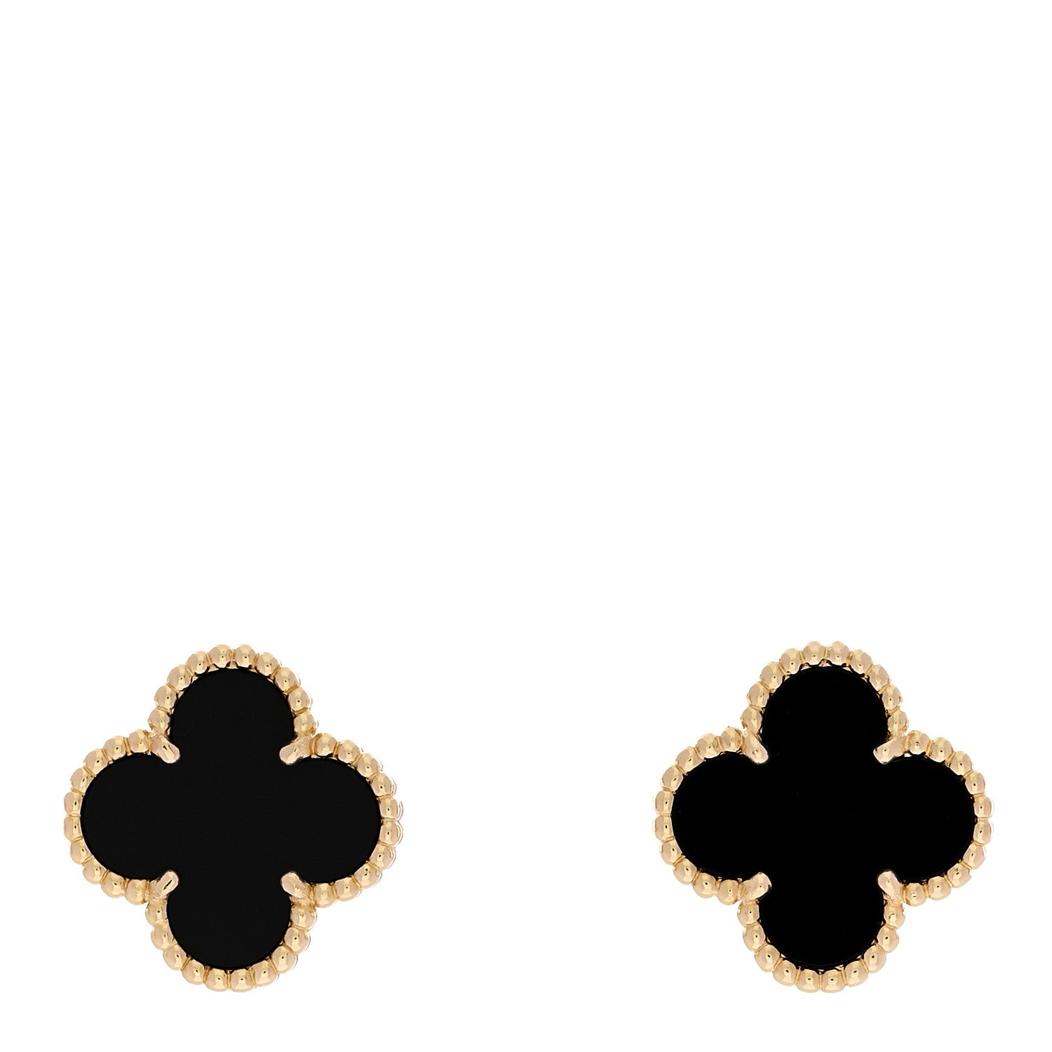 Van Cleef & Arpels 18K Yellow Gold Black Onyx Vintage Alhambra Earrings 1 of 5