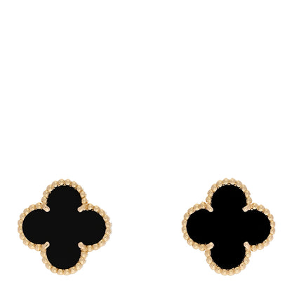 Van Cleef & Arpels 18K Yellow Gold Black Onyx Vintage Alhambra Earrings 1 of 5