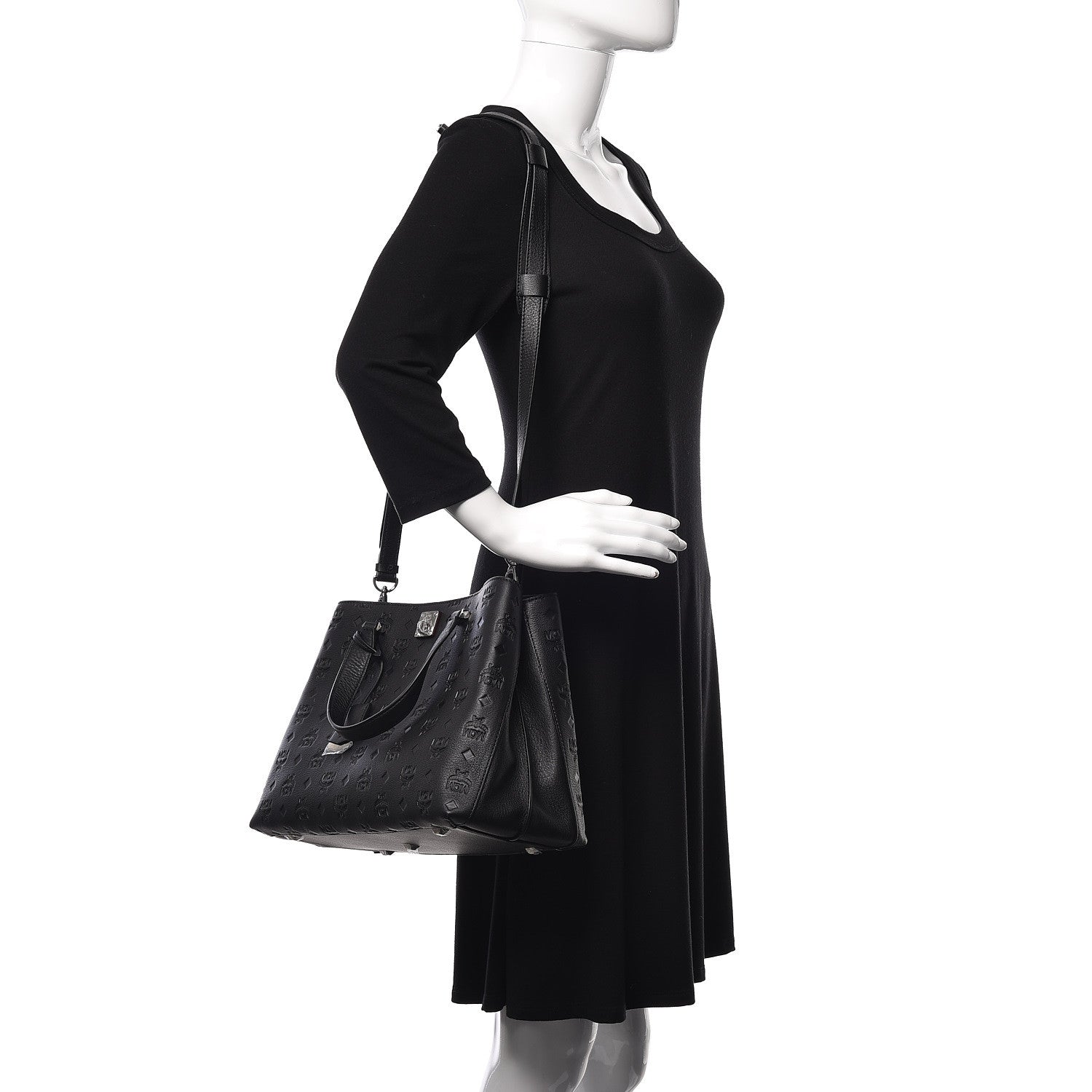 MCM Calfskin Ottomar Monogram Large Essential Tote Black 3 of 10