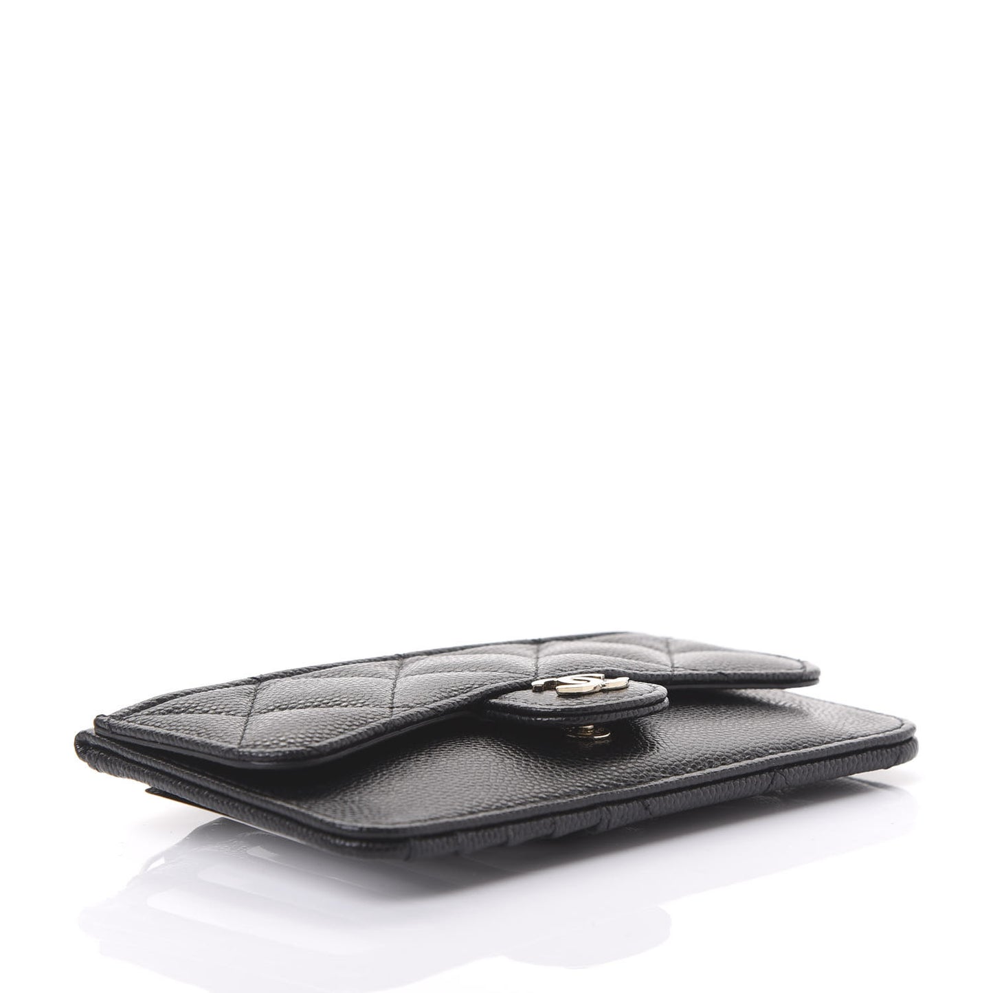 Caviar Quilted Flap Zip Card Holder Black