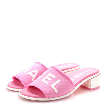 Chanel Cotton Logo Mule Sandals 40 Pink White 4 of 10