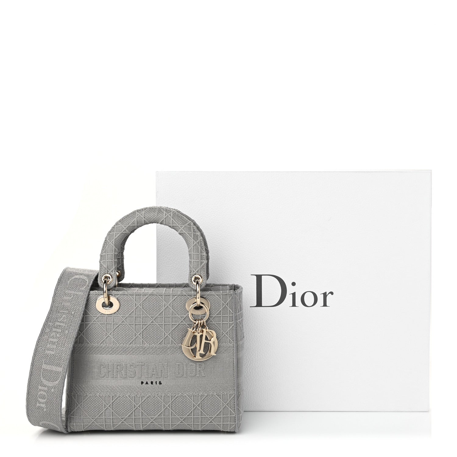 Christian Dior Canvas Embroidered Cannage Medium Lady D-Lite Gray 11 of 11