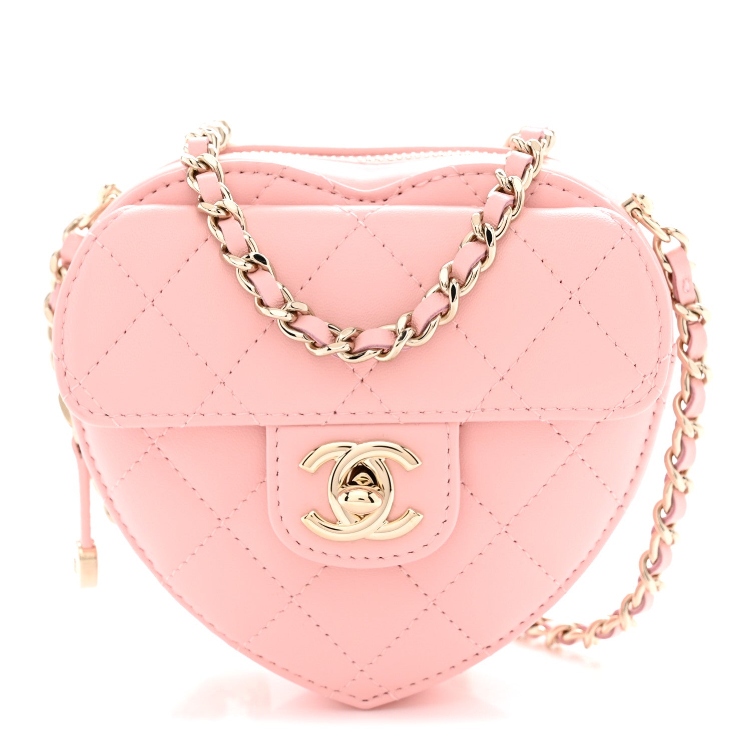 Chanel Lambskin Quilted CC In Love Heart Clutch With Chain Light Pink 1 of 11